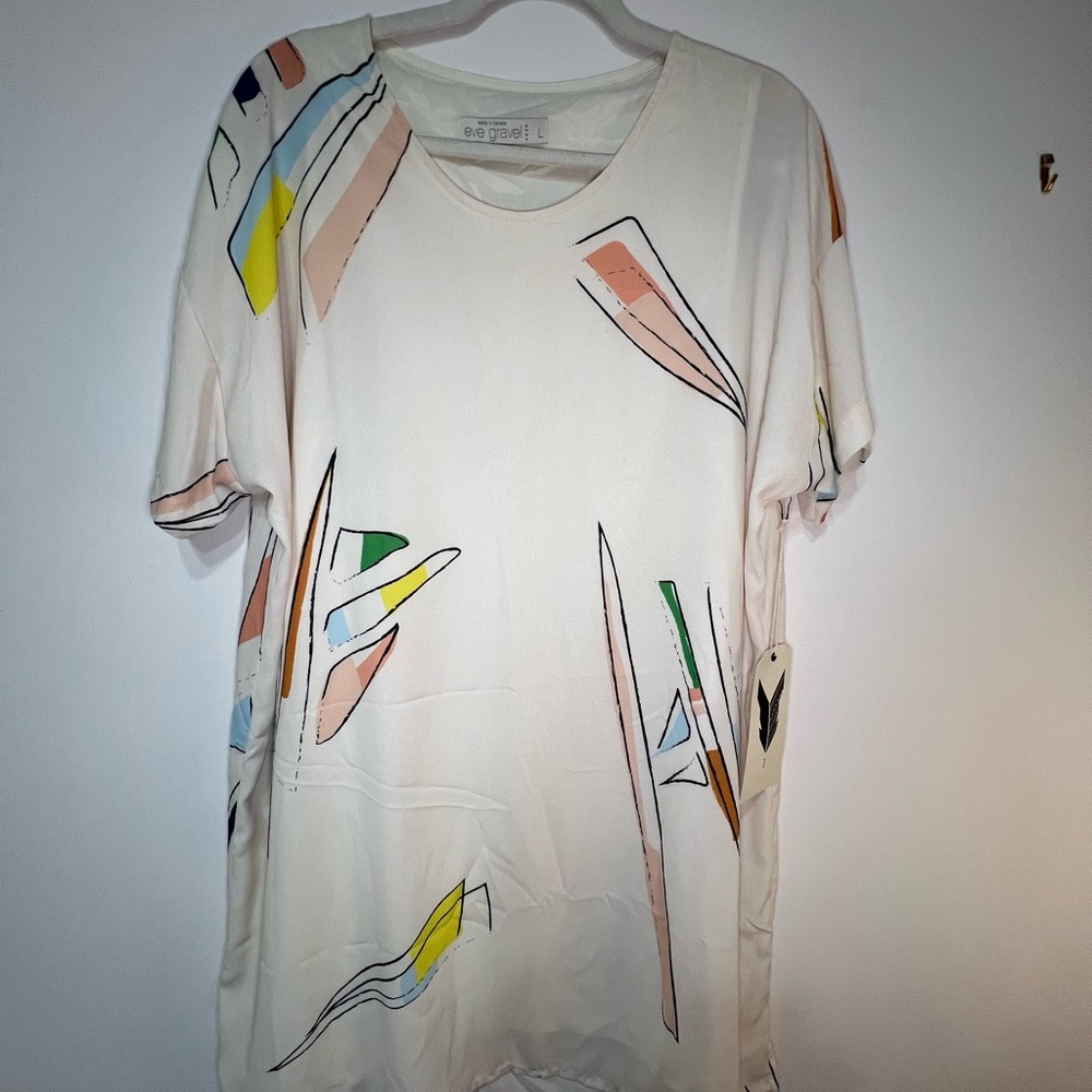 Eve Gravel - Abstract Print White Short Sleeve Tunic